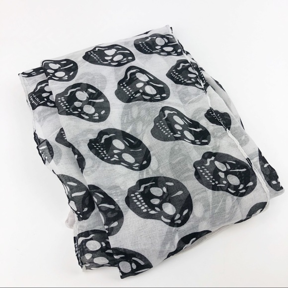 White and Black Sheer Skull Scarf XL 40x68" Wrap - Picture 7 of 8